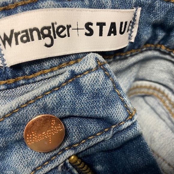 EUC WRANGLER + STAUD The Bikini‎ Jean Flare Slits Blue Jeans - Picture 6 of 14